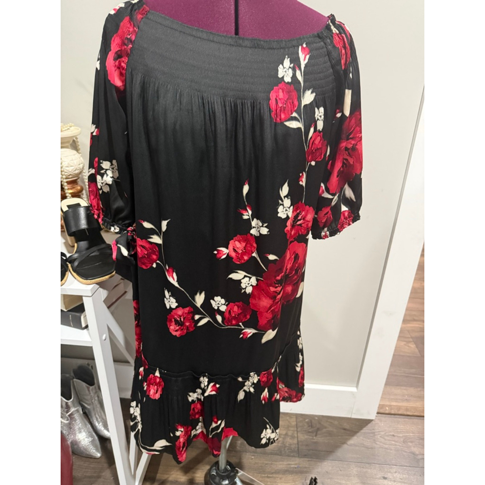 White House Black Market Dress Black Red Floral Off Shoulder Dress XS